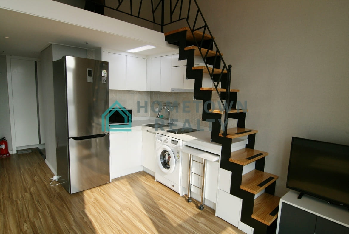Stairs and kitchen